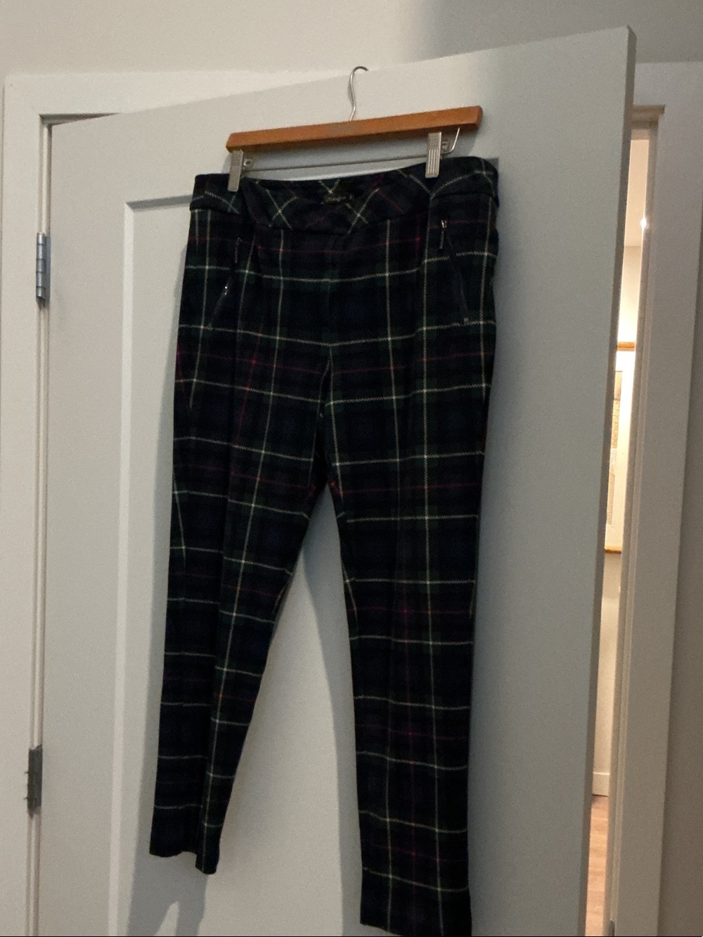 Plaid Ankle Trousers in Black and Green